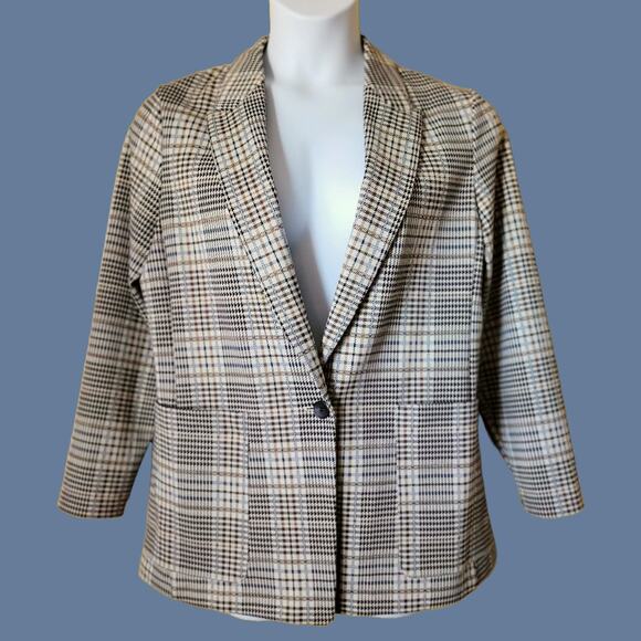 Neutral Tone Plaid Boxy Blazer Size 16 from H&M - Picture 1 of 5